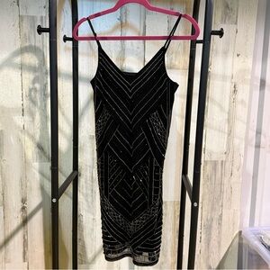 Express Black Geometric Beaded Mini Dress